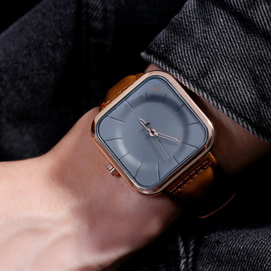 "TOMI Minimalist Square Dial Leather Strap Watch – Modern Elegance Redefined"