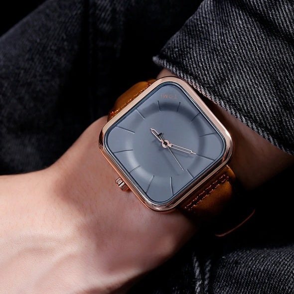"TOMI Minimalist Square Dial Leather Strap Watch – Modern Elegance Redefined"