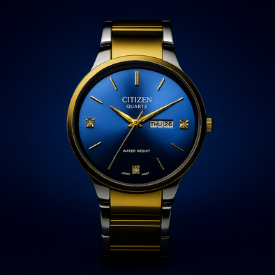 "Citizen Quartz Blue Dial Two-Tone Stainless Steel Watch"