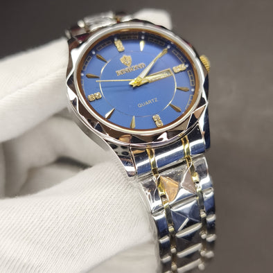 Binbond Blue Dial Luxury Quartz Watch – Two-Tone Stainless Steel